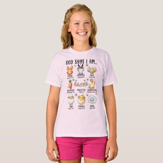 God zegt dat ik... Paasversie T-shirt (Voorkant volledig)