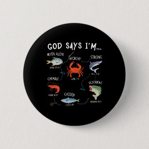 God zegt dat ik vis vangen Christian Fisher Bijbel Ronde Button 5,7 Cm