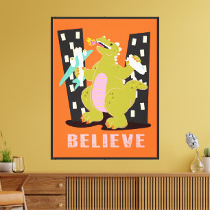 God-zilla Monster retro mod pop kunst Canvas Afdruk