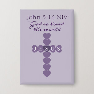 God Zo Loved de Wereld Lavendel Hart Kruis Button