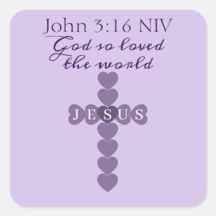 God Zo Loved de Wereld Lavendel Hart Kruis Vierkante Sticker