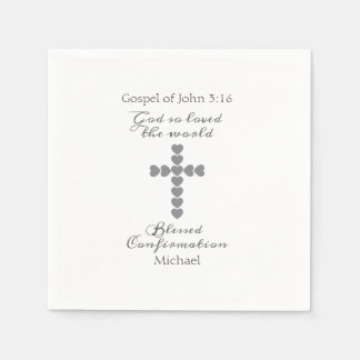 God Zo Loved de Wereld Zilver Hart Kruis Wit Servet
