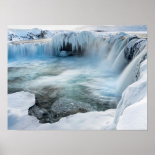 Godafoss waterval, winter, IJsland 2 Poster