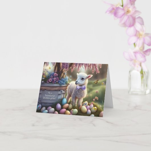 Goddaughter Happy Easter with Cute Lamb and Easter Kaart (Orchidee)