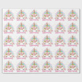 GODDAUGHTER Pink Gold Glitter Flowers Unicorn Face Cadeaupapier (Vlak)