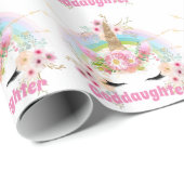 GODDAUGHTER Pink Gold Glitter Flowers Unicorn Face Cadeaupapier (Rol Hoek)