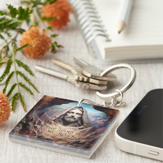Goddelijk standbeeld: De Heer is mijn rots Sleutelhanger (Voorkant Rechts)