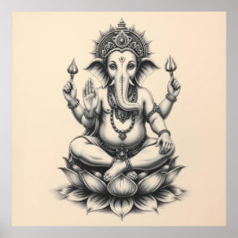 Goddelijke Aanwezigheid: Ganesha Charcoal Art Poster