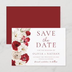 Goddelijke Bloei: Rood & Wit Bloemen Huwelijk Save The Date