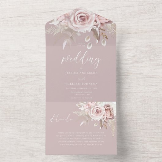Goddelijke Blush Bloemen Bruiloft All In One Uitnodiging (Binnen)