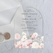 Goddelijke Elegante Blush & White Bloemen Huwelijk Acryl Uitnodigingen