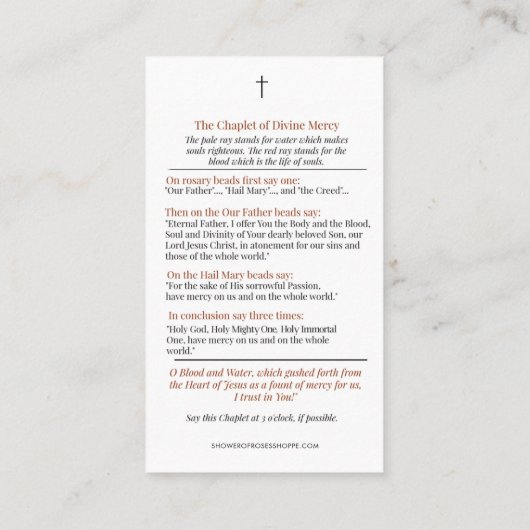 Goddelijke genade van Jesus Chaplet katholieke rel Plaatskaartje (Achterkant)