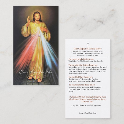 Goddelijke genade van Jesus Chaplet katholieke rel Visitekaartje (Voorkant / Achterkant)