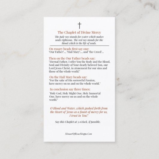 Goddelijke genade van Jesus Chaplet katholieke rel Visitekaartje (Achterkant)