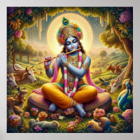 Goddelijke Gouden Fluit Krishna Art