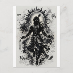 Goddelijke Heer Krishna Donkere Silhouet Grunge Ku Briefkaart