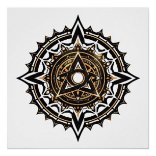 Goddelijke Heilige Mandala - Zwart & Goud Trishul Perfect Poster