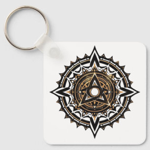 Goddelijke Heilige Mandala - Zwart & Goud Trishul Sleutelhanger