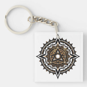 Goddelijke Heilige Mandala - Zwart & Goud Trishul Sleutelhanger