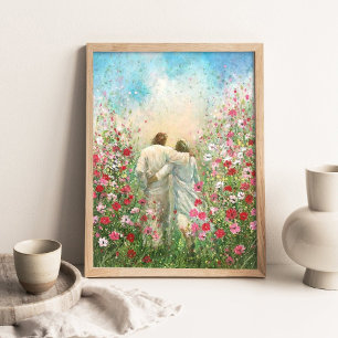 Goddelijke metgezel, loop met Christus, houd de ha Poster