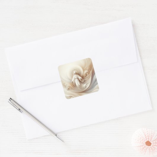 Goddelijke Moeder Zegen te midden van zachte witte Vierkante Sticker (Envelop)