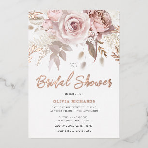 Goddelijke Roze Gouden Blush Bloem Bruiloft Feest Folie Uitnodiging