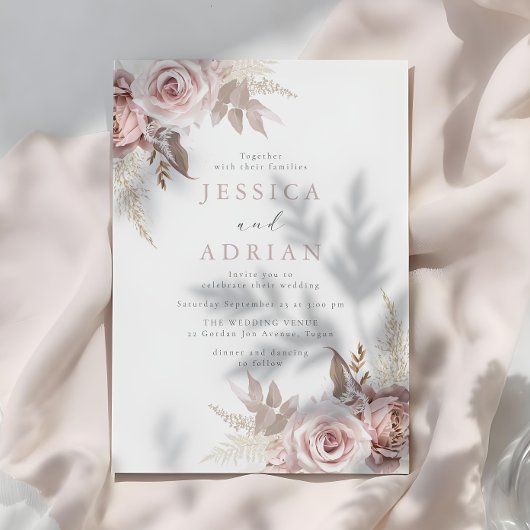 Goddelijke schoonheid: Blush & Roos Floral Wedding Kaart