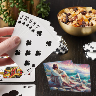 Goddelijke sereniteit Jezus aan de kust van de oce Pokerkaarten