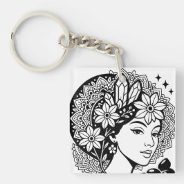 Goddelijke Vrouwelijke Mandala Art Floral Crystal  Sleutelhanger
