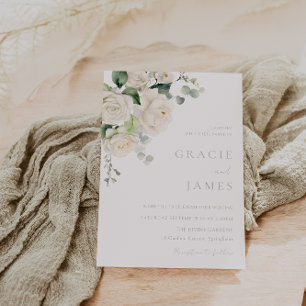 Goddelijke witte rozen alle seizoenen bruiloft kaart