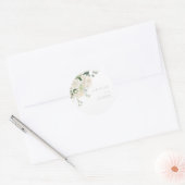 Goddelijke Witte Rozen & Sage Bruiloft Ronde Sticker (Envelop)