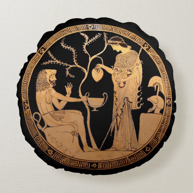 Goddess Athena en Heracles Rond Kussen (Voorkant)