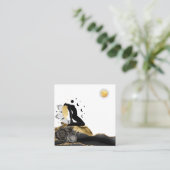 *~* Goddess Black Gold Hair Moon Sun Vierkante Visitekaartje (Staand voorkant)