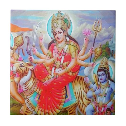 Goddess Durga Ji Painting Tegeltje (Voorkant)