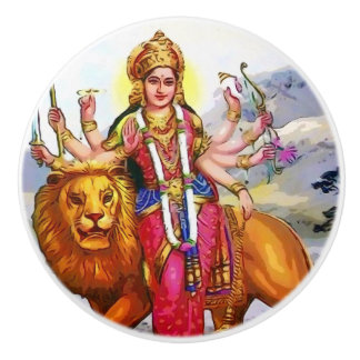 Goddess Durga met Lion Painting Keramische Knop