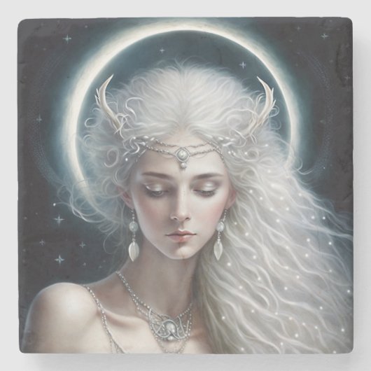 Goddess Fantasy Moon Goddess Crescent Moon Stenen Onderzetter (Voorkant)