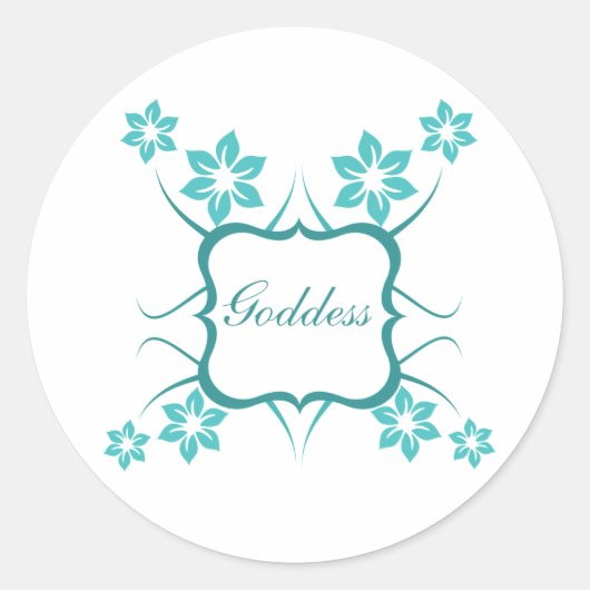 Goddess Floral Stickers, Turquoise Ronde Sticker (Voorkant)
