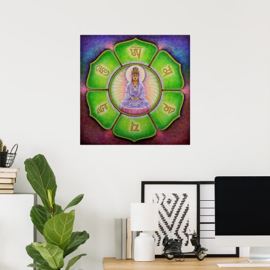 Goddess Kuan Yin "Om Mani Padme Hum" Art Poster (Thuiskantoor)