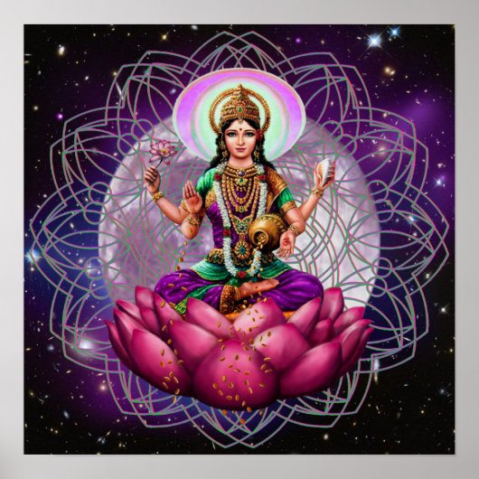 Goddess Lakshmi - kosmische zegen mandala Poster (Voorkant)