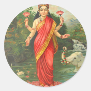 Goddess Lakshmi - Raja Ravi Varma Ronde Sticker