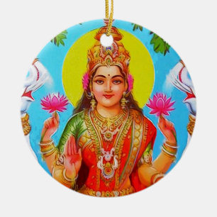 Goddess Lakshmi White Elephants Diwali Painting Keramisch Ornament