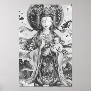 Goddess Line Tekening Poster - Zwart-wit kunst
