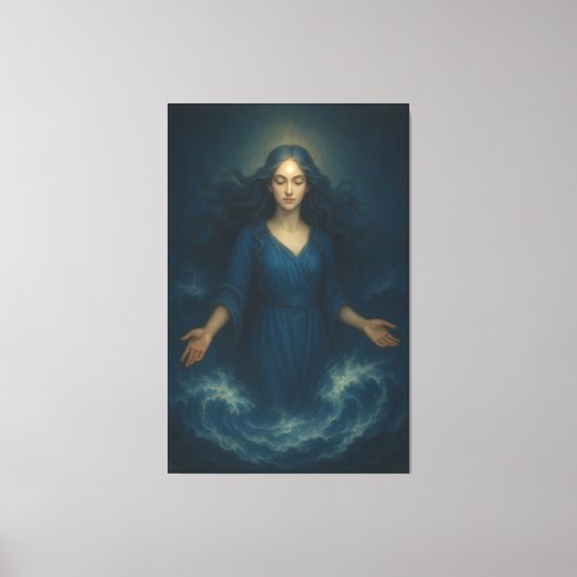 Goddess of Tidal Serenity – Ocean Spirit Blue Aura Canvas Afdruk (Voorkant)