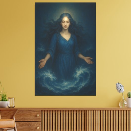 Goddess of Tidal Serenity – Ocean Spirit Blue Aura Canvas Afdruk (Insitu (Woonkamer))