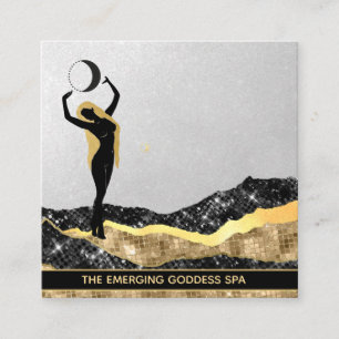 *~* Goddess Ombre Gray SILVER Glitter Cosmic Moon Vierkante Visitekaartje