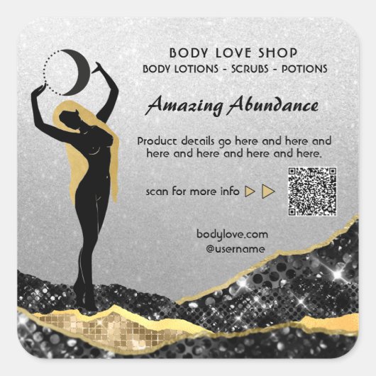 *~* Goddess SILVER Glitter Inention Spell AP24 Vierkante Sticker (Voorkant)