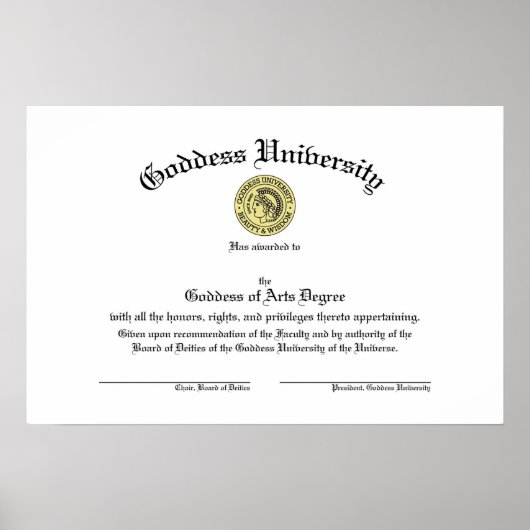Goddess University Diploma Poster (Voorkant)