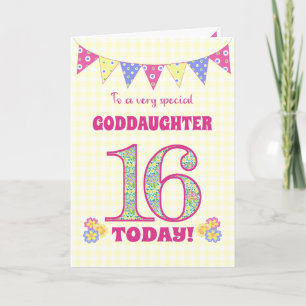 Goddochter 16th Birthday Primroses Bunting Kaart