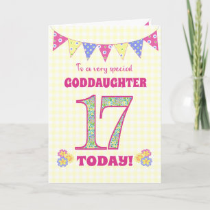 Goddochter 17th Birthday Primroses Bunting Kaart
