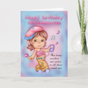 Goddochter Birthday Card - Cute Girl met muziek Kaart